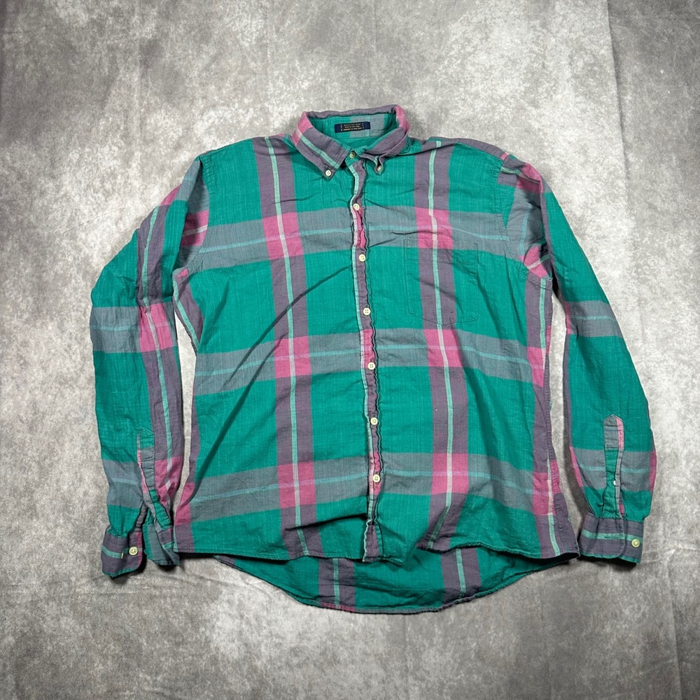 Vintage 90s Colours by Alexander Julian Mens Large Blue Pink Plaid‎ Cotton Shirt